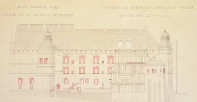 Historia Wawel, fasada wschodnia „Pliki Przylinskiego”. Inwentaryzacja z lat 1881-1882