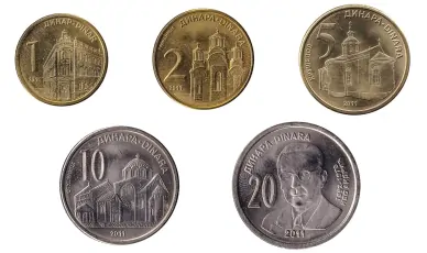 Serbskie monety Serbskie monety o nominałach od 1 do 20 dinarów