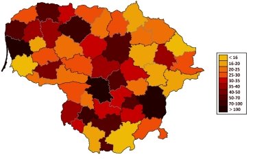 Gęstość zaludnienia na Litwie Infografika dotycząca populacji Litwy